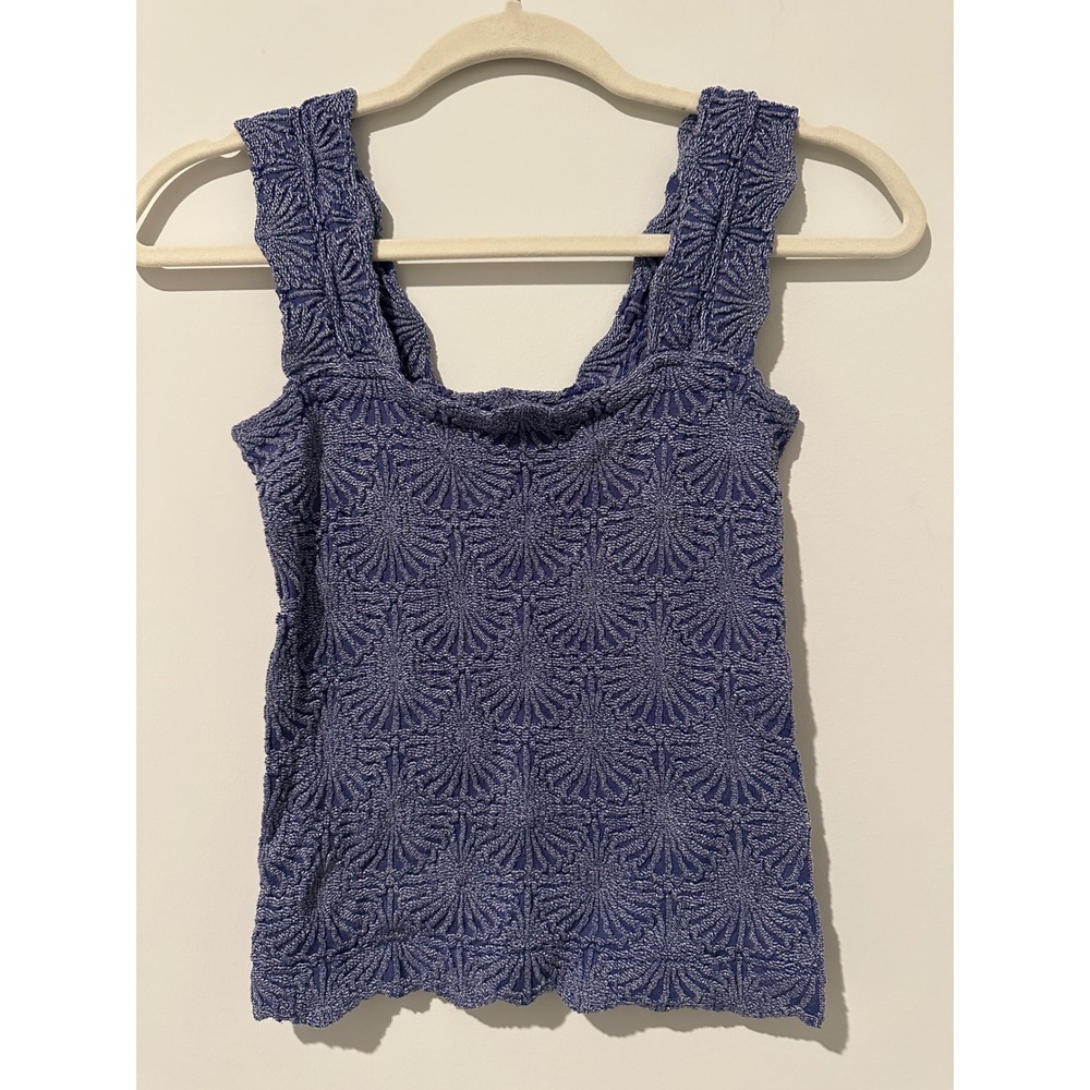 Intimately Free People Popcorn Knit Tank Top Blue Textured Fan Pattern M/L
